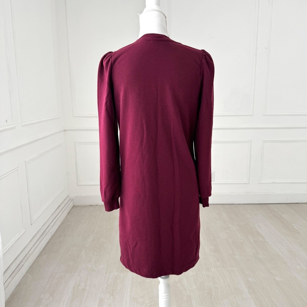Boden Preppy Puff Sleeve Mini Dress Womens 6 Burgundy Elevated Basic Fall Winter - Picture 2 of 12